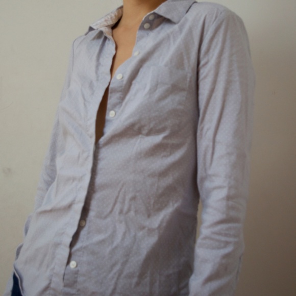 Lightly Used Grey and White Polka Dot Button-Down - Picture 4 of 4